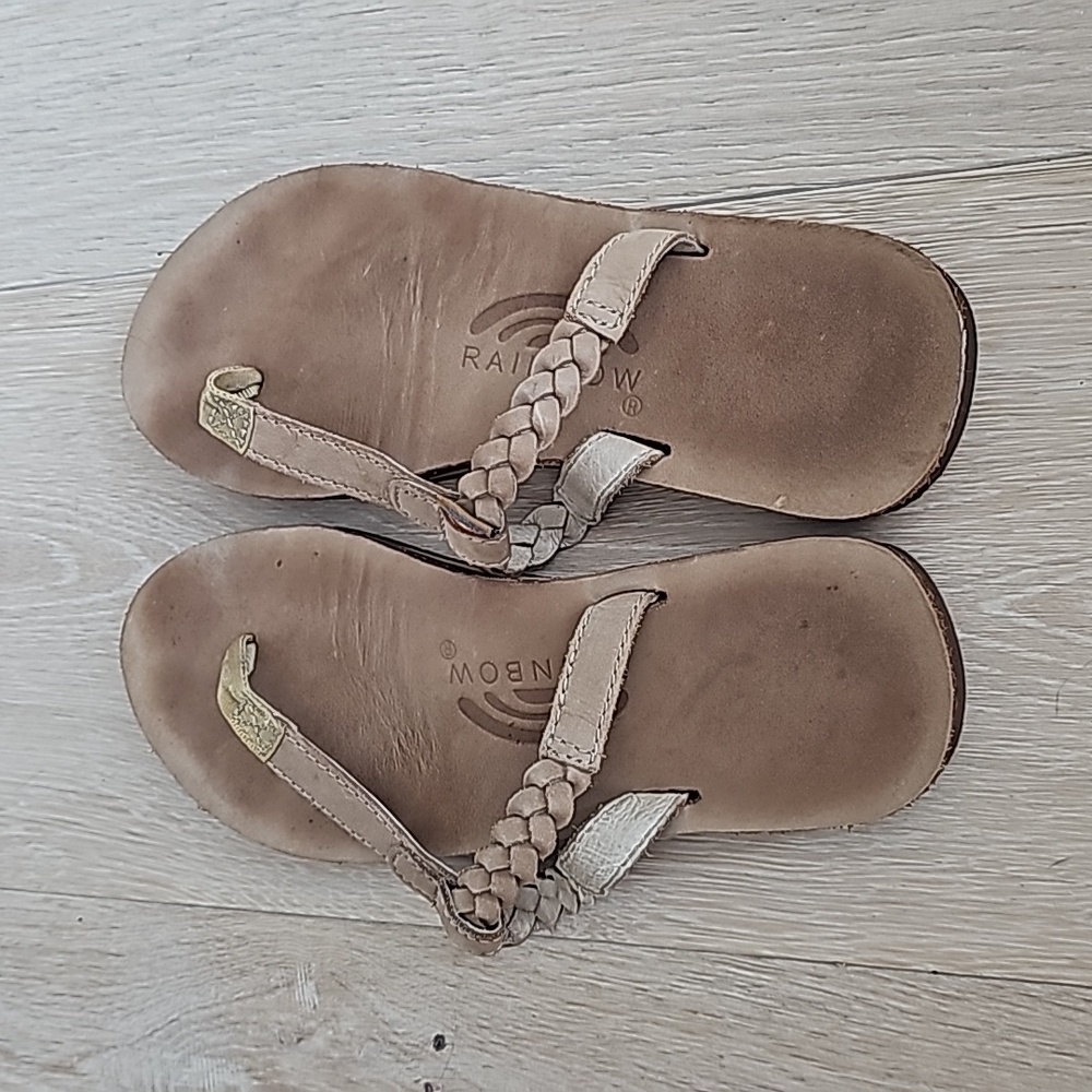 Rainbow Tan Braided T-Strap Flip Flop Sandals US Size Small 5.5/6.5